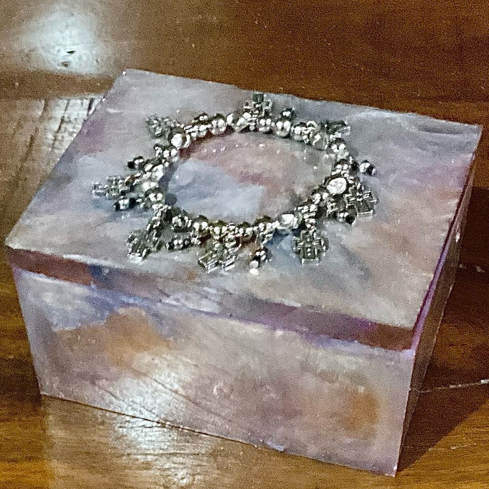 Custom Beautiful Silver Cross Bracelet with Purple Marbled Box